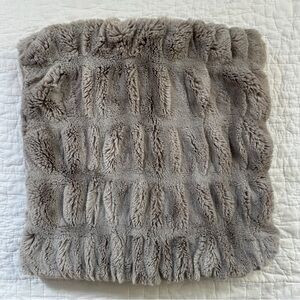 Pottery Barn Faux Fur Ruched Pillow Cover 18” Square Grayish Brown Taupe